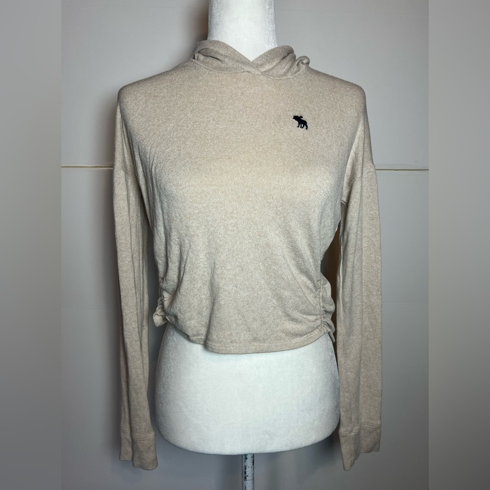 Abercrombie Kids Oatmeal Cropped Hoodie Ruched Side 11/12